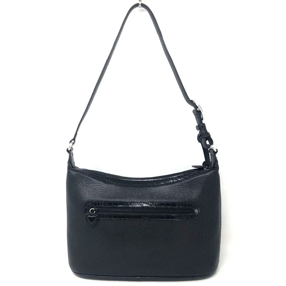 Brighton Pebbled Leather Hobo Shoulder Bag Black Y2k Croc Embossed Queen of Love